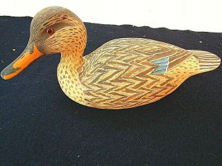 Kirkland Signed Hand Carved And Painted Wood Duck Decoy (mallard Hen)
