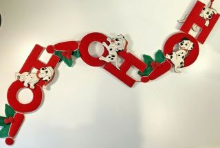 Vintage Disney 101 Dalmatians Christmas Decor Plush Sign Ho Ho Holly Santa Hat