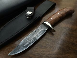 Early Ed Caffrey (abs Mastersmith M.  S. ) Custom Damascus Fixed Blade Knife