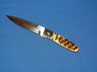 Ron Gaston Knife,  Engraved W/ Gold Eagle & Ram Horn Grip