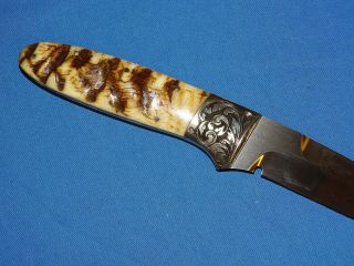 RON GASTON Knife,  Engraved w/ Gold Eagle & Ram Horn Grip 5