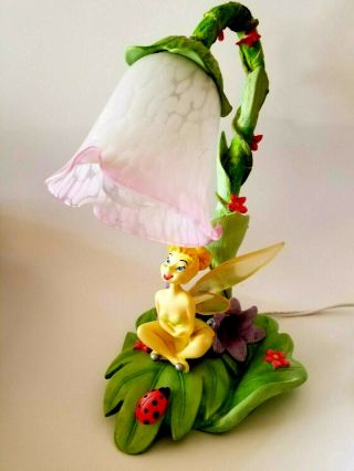 2004 Disney Vintage Tinkerbell Desk Table Tulip Lamp Hampton Bay Fairy Ladybug