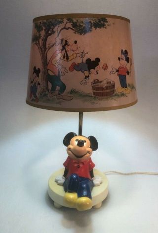 Vintage Disney Mickey Mouse Lamp With Nightlight And Shade
