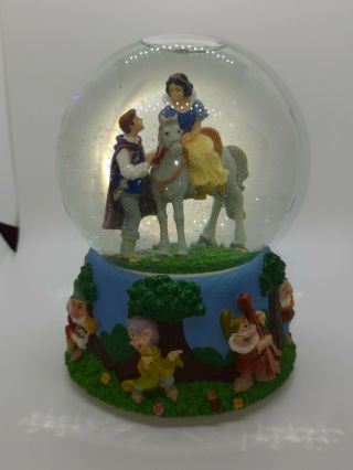 Disney Musical Snow Globe: Snow White On Horse,  Prince Charming & Seven Dwarfs