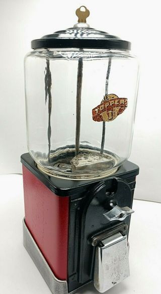 Vintage Topper 1 Penny Peanut Gumball Machine Restored & W/ Key