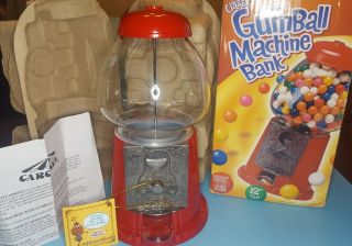 Carousel 12 " Red Gumball Machine Bank Die Cast Metal And Glass Open Box