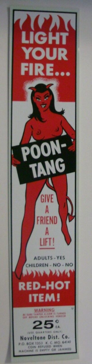 Poon - Tang,  Vintage Condom Machine Decal (old Stock)