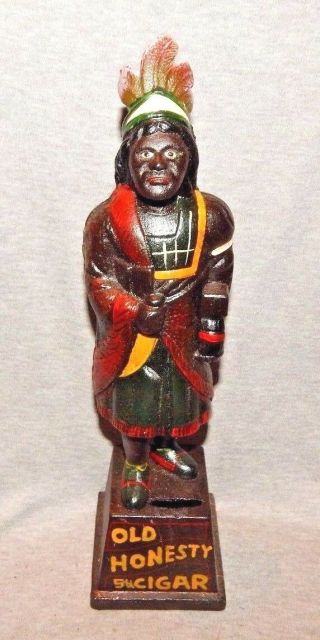 Cigar Store Indian Cast Iron Coin Bank " Old Honesty " 5¢ Hand Painted 13 " H