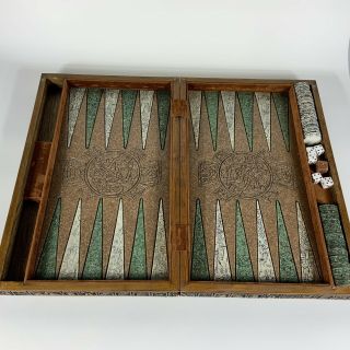 Vintage Backgammon Aztec Carved Board Game