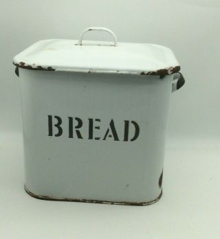 Vintage Rustic Metal Tin Bread Box With Lid Farmhouse Kitchen Decor