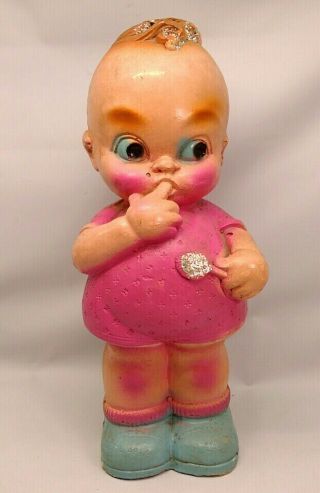 Vintage 1950s Kewpie Baby Doll Coin Bank Hand Painted Carnival Chalkware 12 " H
