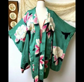 Daimaru Japanese Silk Kimono Vintage Kyoto Floral Butterfly O/s