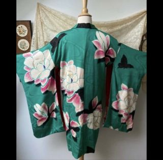 Daimaru Japanese Silk Kimono Vintage Kyoto Floral Butterfly O/S 2