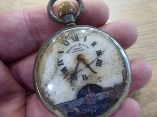 Antique Solid Silver Hebdomas 8 Day Visible Escapement Pocket Watch For Repair