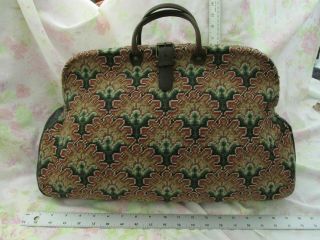 Knitting Bag Vintage Leather And Needlepoint - A Classic; Roomy 1 Of A Kind