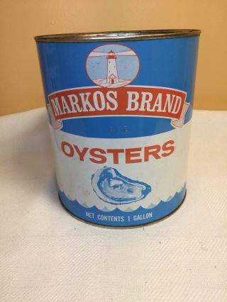Vintage Markos Brand Oysters 1 Gallon Can,  Rockhall Md.
