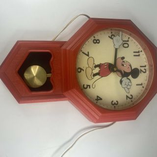 Vintage Mickey Mouse Pendulum Wall Clock Welby Elgin,  Red,  Disney (not)