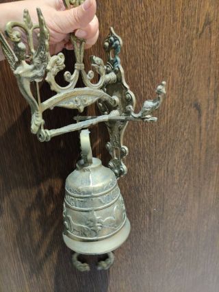 Vintage Brass Victorian Monastery Bell With Latin Inscription Mounted To Wall