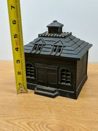 VINTAGE CAST IRON COIN BANK LARGE BUILDING HOUSE CABIN 2