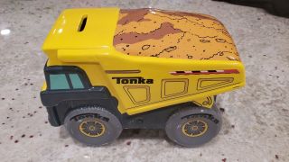 Hasbro Tonka Toy Dump Truck Ceramic Coin Bank With Rubber Stopper Euc