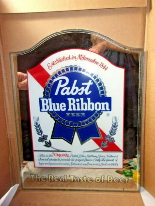 Vintage Pabst Blue Ribbon The Real Taste of Beer Mirror Advertising Sign 3