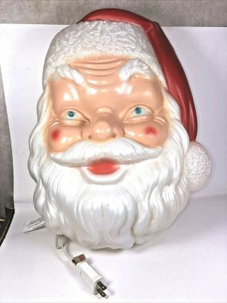 Vintage Blow Mold Light Up Santa Head Christmas Usa Xmas Hanging Face Mcm 1960s