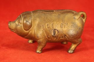 Antique Cast Iron 4½ " Figural Pig Advertising Still Bank Deckers Iowana