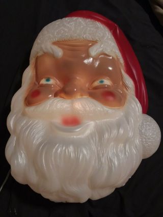Vintage Blow Mold Light Up Santa Head Christmas Usa Made Hanging Face Mcm Decor