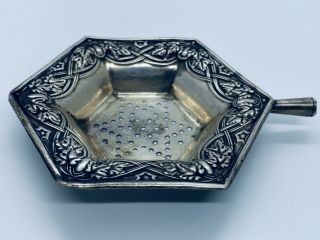 Victorian Watrous Art Nouveau Solid Sterling Silver Tea Strainer W/o Wood Handle
