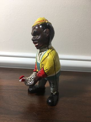 5” Cast Iron Child Man With Chicken Coin Money Dime Bank
