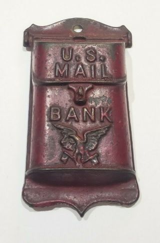 Vintage Cast Iron Penny Still U S Mail Bank Red A C Williams Antique Old