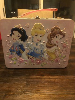 Vintage Disney Princesses Tin Lunch Box Snow White Cinderella Beauty & Beast