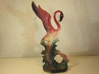 Vtg Maddux Ca Pottery Pink Flamingo Bird Figurine Head & Wings Up
