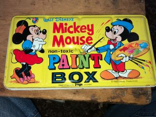 Vintage Mickey Mouse Tin Litho Water Color Paint Box 47 Paints Walt Disney Prod