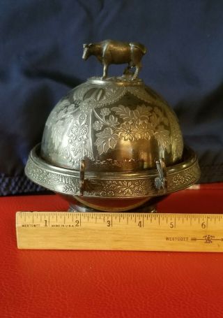 Silver Plated Covered Butter Dish Meriden B.  Co.  Old,  Rare Cow Lidded Bowl