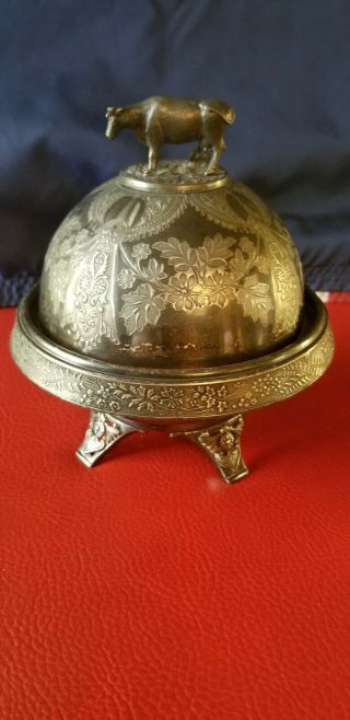 Silver Plated Covered Butter Dish MERIDEN B.  CO.  Old,  Rare Cow Lidded Bowl 3