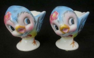 Vintage Geo.  Lefton Japan Bluebird Egg Cup Pair 7174