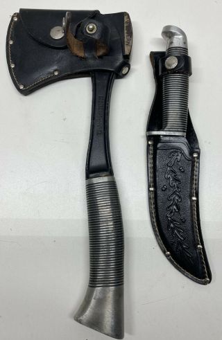 Vintage Western Boulder Colo Usa Black Beauty Hatchet & Knife Set W/sheath 80
