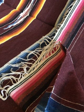 Vintage Mexican Saltillo Serape Wool Blanket Rug Aztec 2