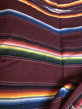Vintage Mexican Saltillo Serape Wool Blanket Rug Aztec 3