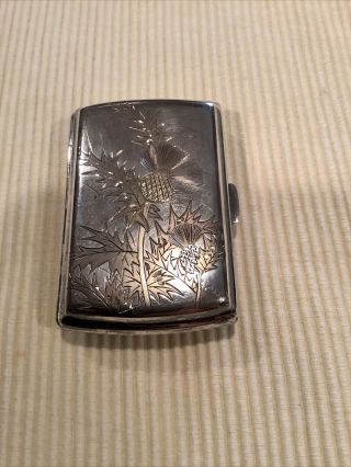 Signed Japanese Chinese 950 Sterling Silver Card Cigarette Case W/flowers