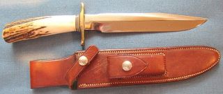 & Stag Handle " Randall " No.  1 - 8 Knife W/rough - Back Leather Sheath