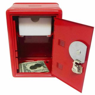 Kid ' s Coin Bank Safe - Single Digit Combination Lock and Key - 7in High Red 3