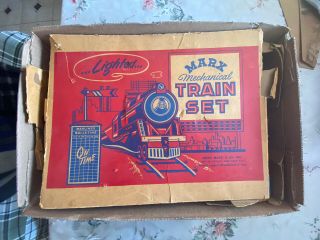Vintage Marx Mechanical Train Set Engine 4 Cars,  Track,  Instructions