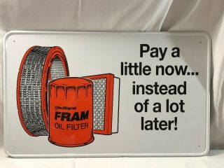 Vintage Nos Fram Oil Air Filter Sign Metal Dealer Display Gas Shop Hot Rat Rod