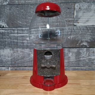 Vintage Red Carousel Bubble Gum Machine Cast Metal Glass Globe 1985,  Junior,