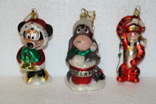 3 Disney Quality Glass Christmas Ornaments Mickey Tigger Eeyore