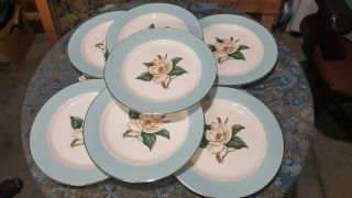 Vtg Midcentury Homer Laughlin Lifetime China Turquoise Magnolia Dinner Plates - 7