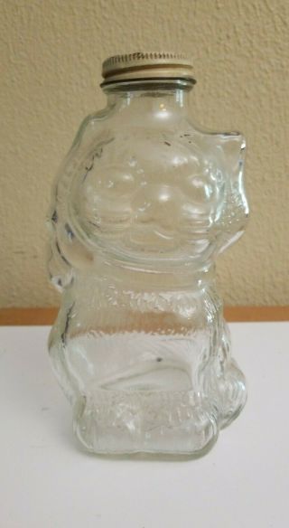 Vintage Grapette Soda Cat Glass Bottle Bank With Metal Lid With Coin Slot