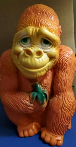 Rare Vintage 1971 York Vinyl Plastic Gorilla Ape Monkey W/banana Coin Bank